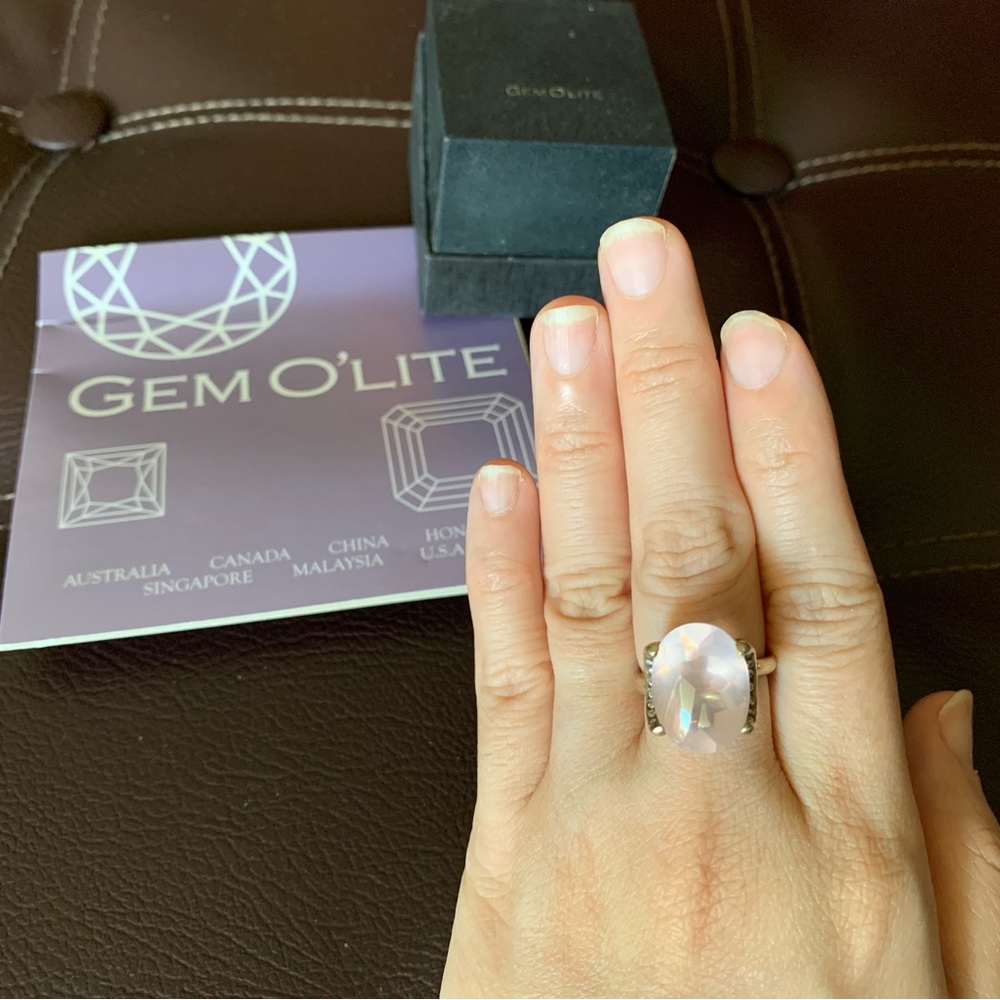 Rose Quartz Ring w/ Diamond Stimulant, Sterling Silver + YG Plated (Size 6)